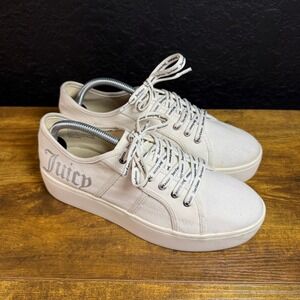 Juicy‎ Couture Canvas Platform Sneakers White Logo Laces Women's Size 10